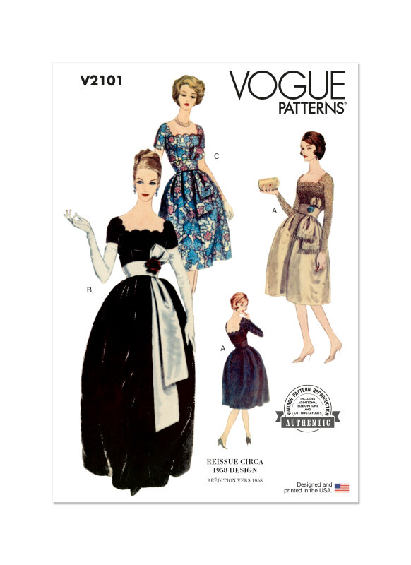 Vogue Schnittmuster Damen  Kleid mit Gürtel und Schärpe