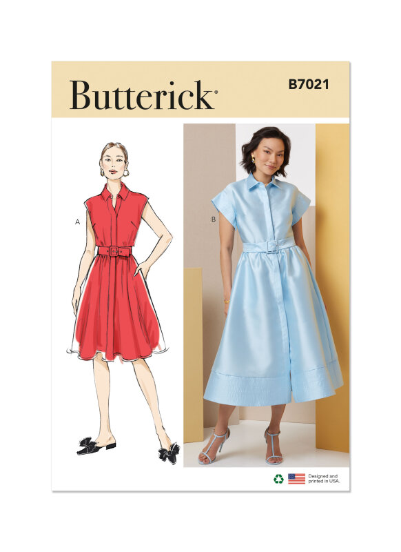 Butterick Schnittmuster Damen Kleid mit Gürtel, Ärmel- und Längenvariationen
