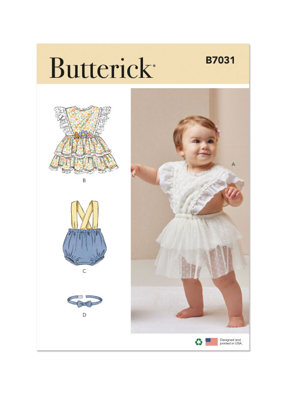 Butterick Schnittmuster  Baby Strampler und Fliege, XS-S-M-L