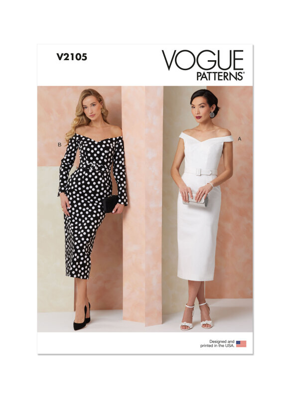Vogue Schnittmuster  Kleid für Damen mit zierlichen Linien und Gürtel