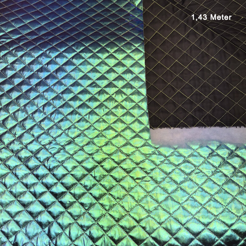 Metallfolie gesteppt mit Taftrücken - grün/ lila, 1,40 Meter