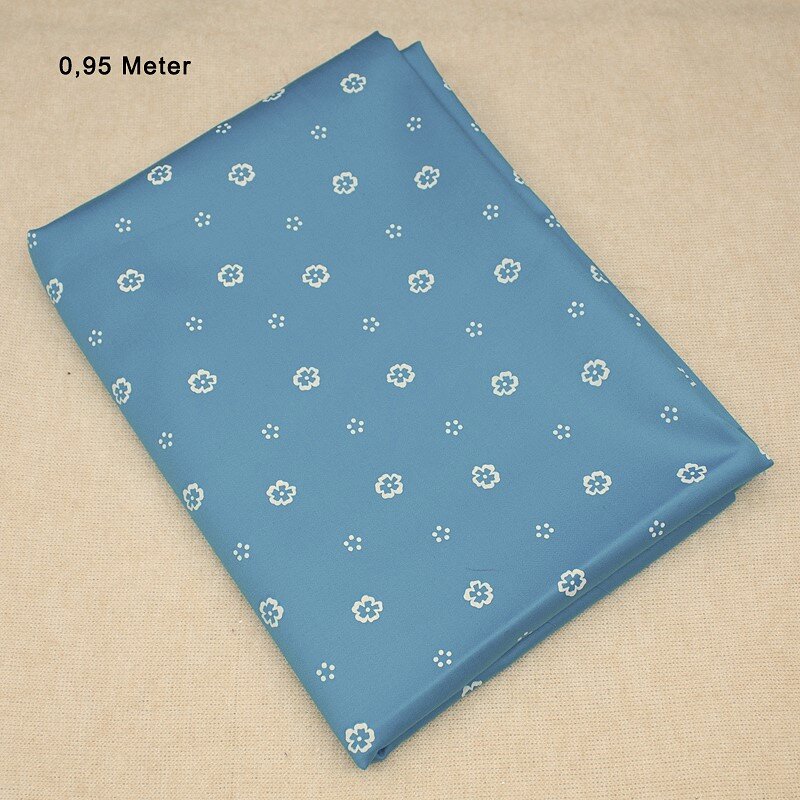 BW/ Satin Druck Blumen, aqua;  0,95 Meter
