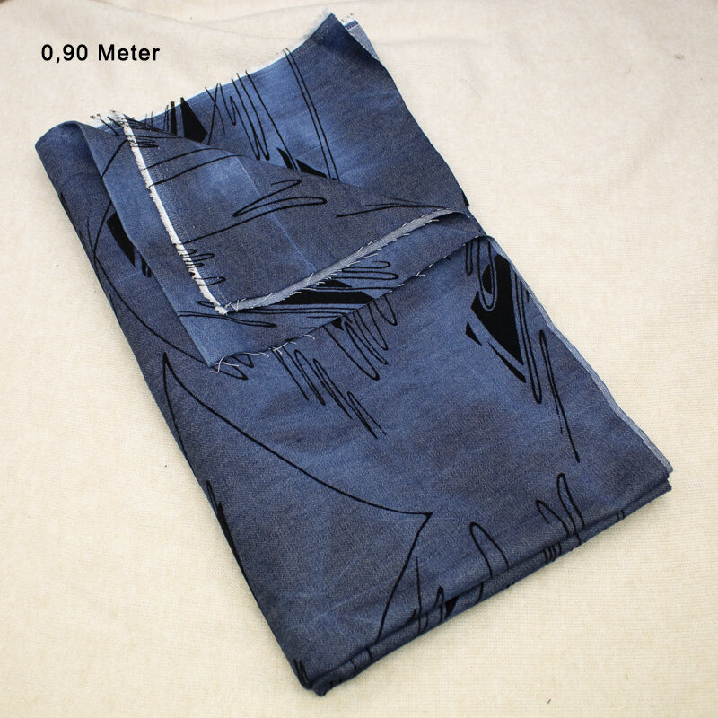 Batik Denim Flockdruck, 0,90 Meter