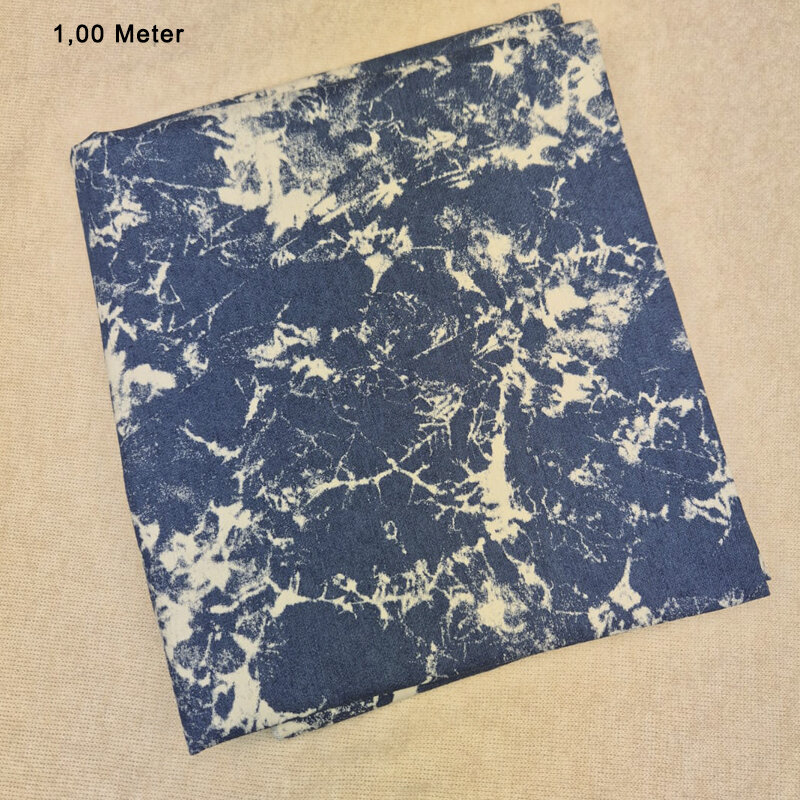 Stretch Jeans bedruckt Batik, mittelblau, 1,00 Meter