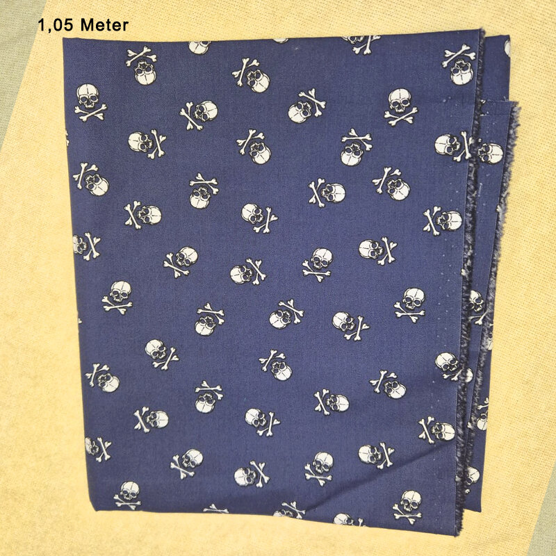 BW Popeline bedruckt Totenkopf groß ÖkoTex, marine, 1,00 Meter