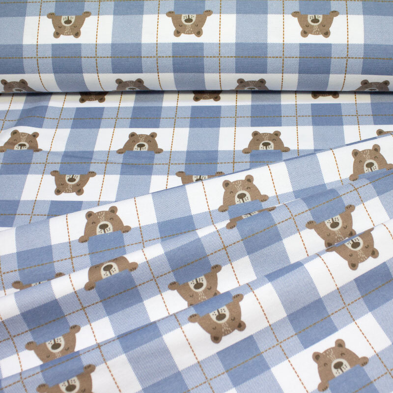 Baumwoll-Flanell Druck Teddy, blau