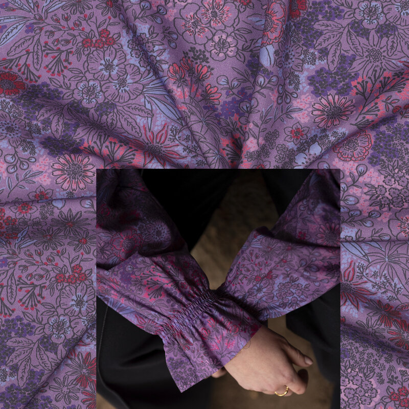 Modestoffe Damen, Popeline Druck Blumen, Lavender