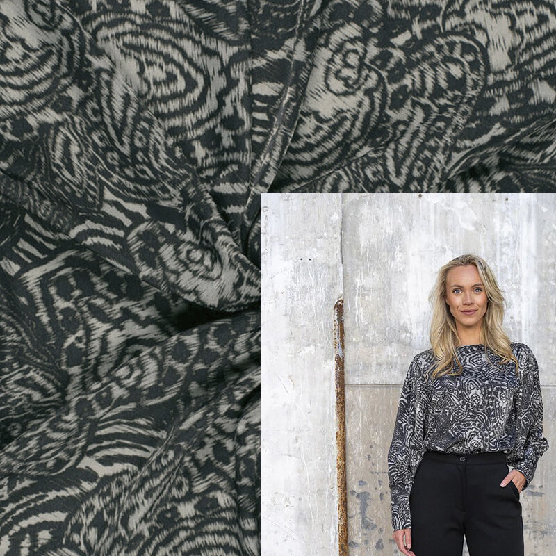 Modestoffe Satin Velvet Bedruckt  Abstrakt, grau  (Kleid) Öko Tex