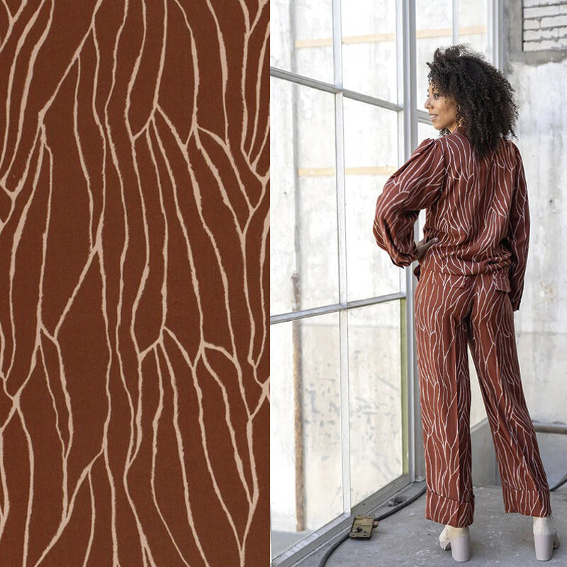 Modestoffe Viskose Twill, Abstrakt, ziegel  (Bluse+Hose) Öko Tex
