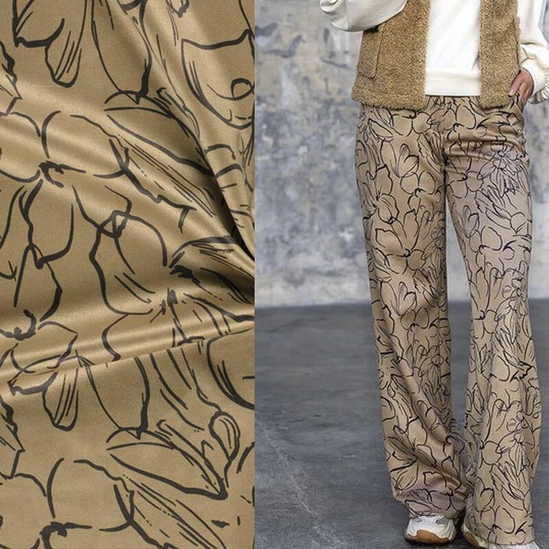 Modestoffe Wildlederimitat, Blumen, kamel (Hose) Öko Tex