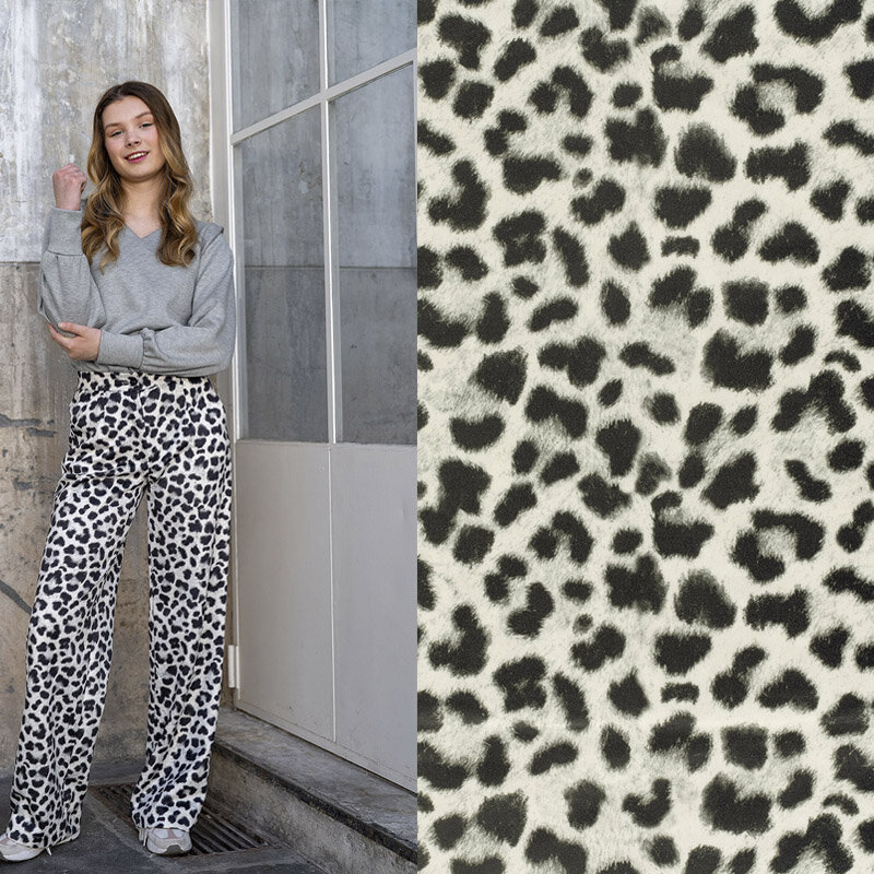 Modestoffe Wildlederimitat, Leoparden, wollweiss (Hose) Öko Tex