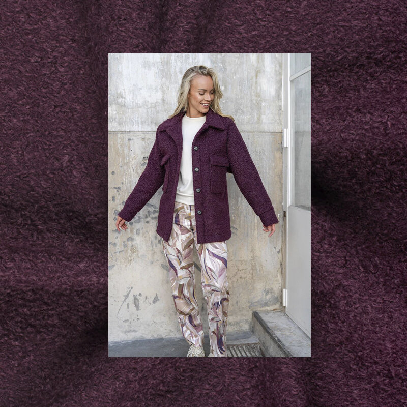 Modestoffe Damen, Bouclè Uni, aubergine  (Jacke) Öko Tex