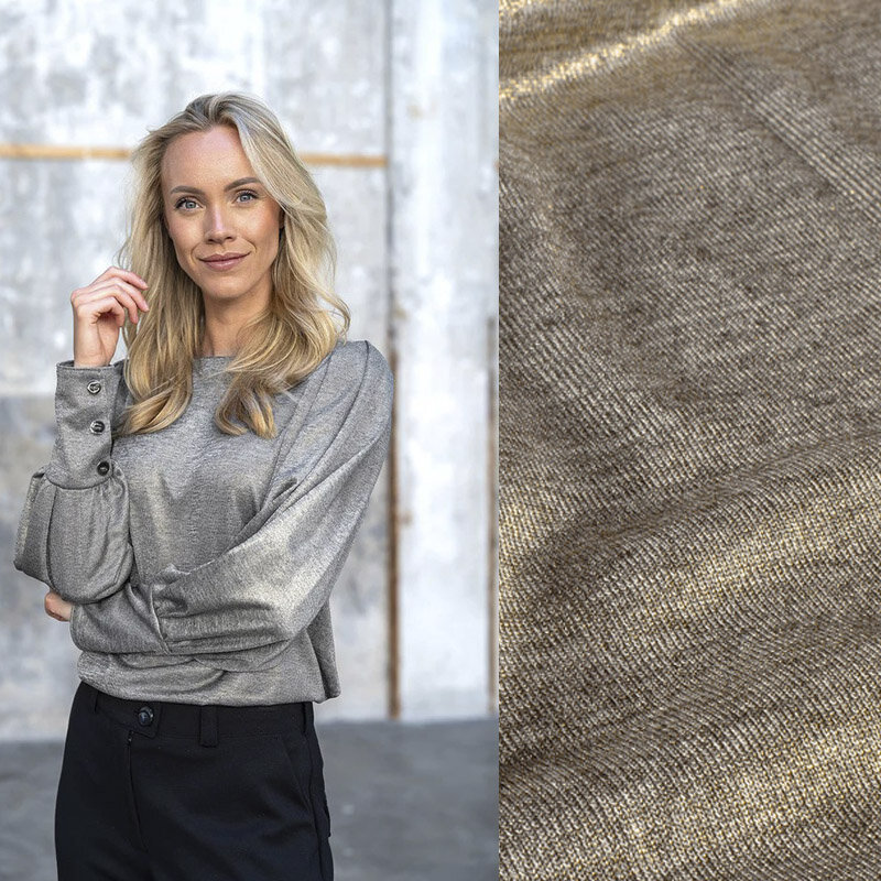 Modestoffe Damen, Jersey Lurex, gold (Bluse) Öko Tex