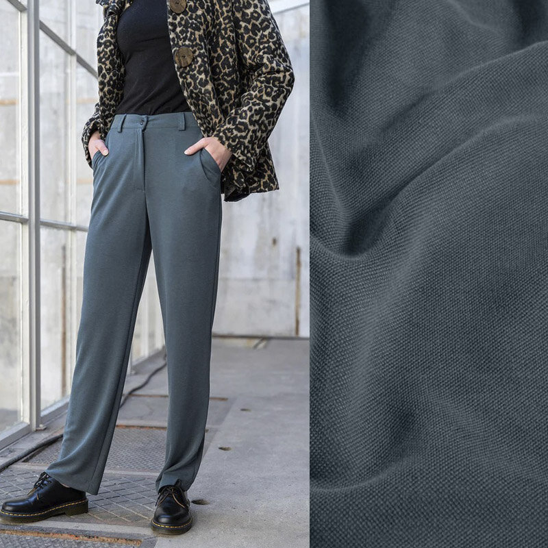Modestoffe Damen, Pique ,stahlblau  (Hose) Öko Tex