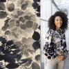 Modestoffe Damen, Borken Crepe, Blumen, wollweiß...
