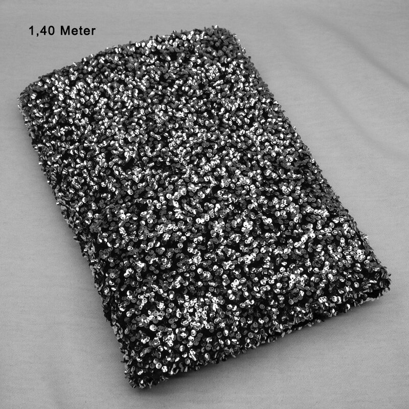 Samt mit Pailletten - Konfetti, silber,  1,40 Meter