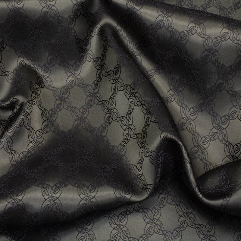 Futterstoff Jacquard Blumenkette, anthrazit-grün;  235-F112 Fb.22