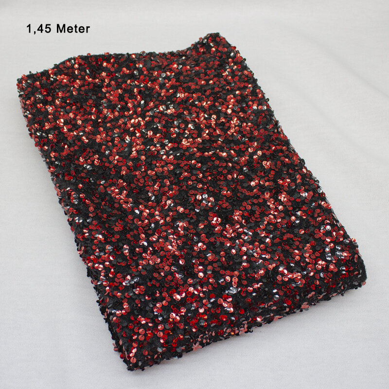 Samt mit Pailletten - Konfetti, rot,  1,45 Meter