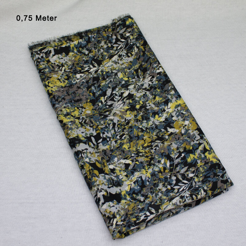 Micro Satin Druck Blätter, schwarz-gelb, 0,75 Meter