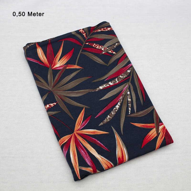 Jersey Viskose DIGI Druck Blätter ÖkoTex, marine, 0,50 Meter