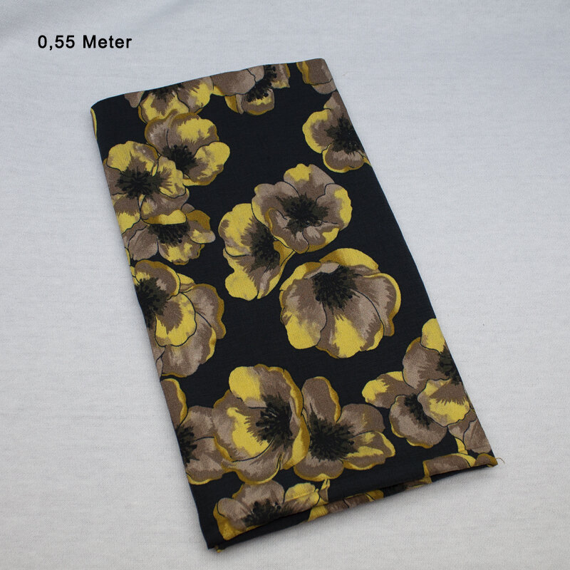 VIiscose Polyamid, Blumen, schwarz-ocker 0,55 Meter