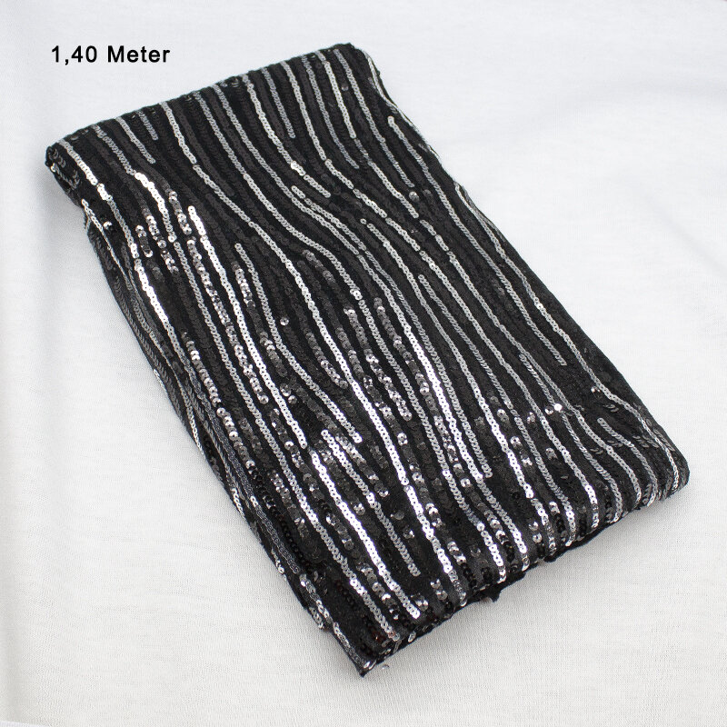 Samt mit Pailletten Wellen, silber-schwarz,  1,40 Meter