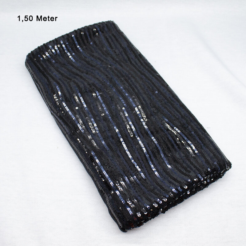 Samt mit Pailletten Wellen, blau-schwarz,  1,50 Meter