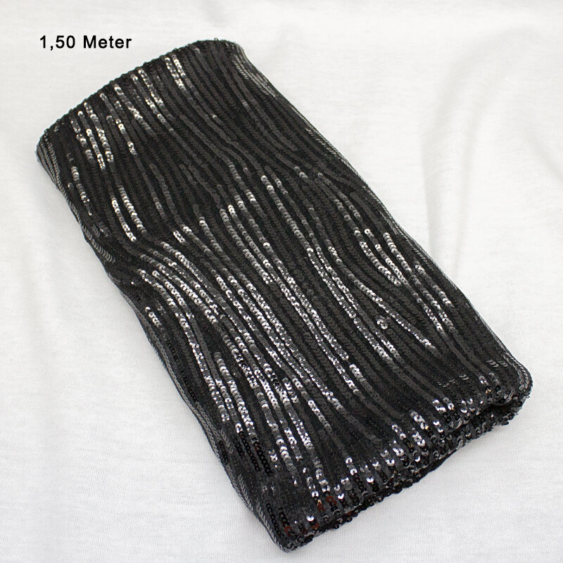 Samt mit Pailletten Wellen, schwarz, 1,50 Meter
