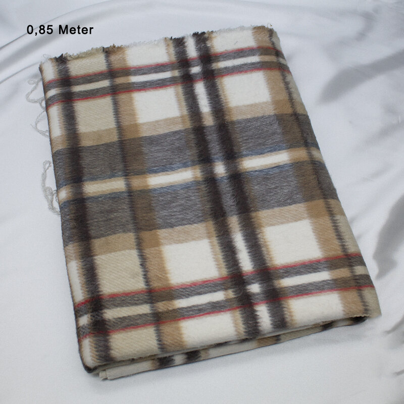 Wollflanell Karo ecru-beige-blau, 0,85 Meter