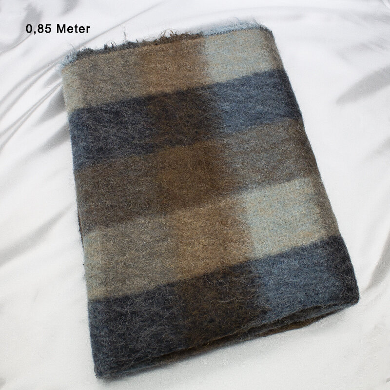 Mohair Karo braun-hell/dunkelblau, 0,85 Meter