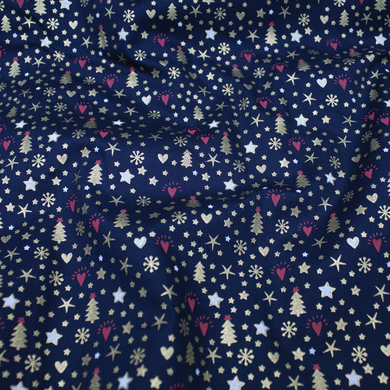 Feinpopeline Weihnachtsdruck Sterne-Tannenbaum ÖkoTex, Design 52702, marine