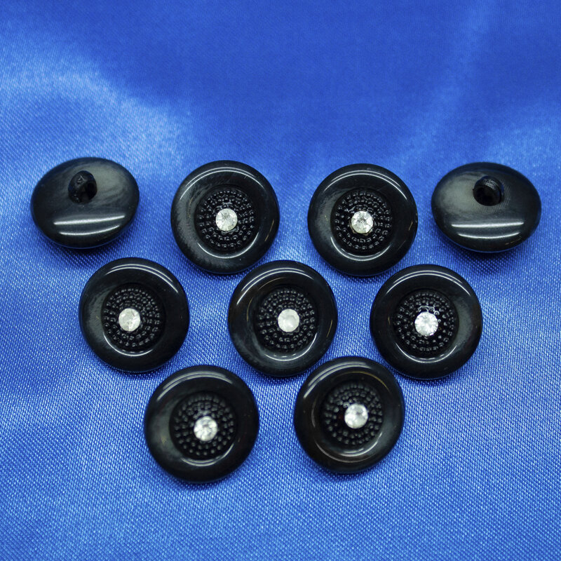 Knopf mit Glitzerstein, schwarz, 15mm