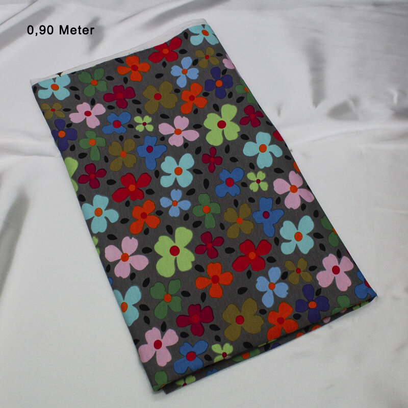 Jersey Druck Blumen, grau, 0,90 Meter