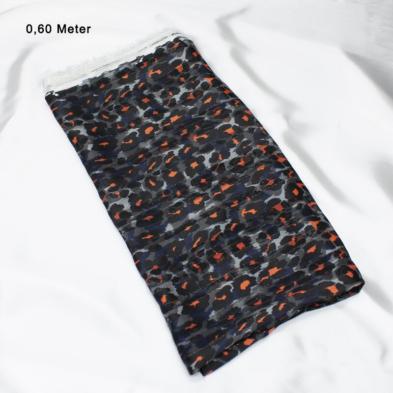 Chiffon Ausbrennerstreifen mit Lurex Animal,korallen-schwarz-blau, 0,60 Meter