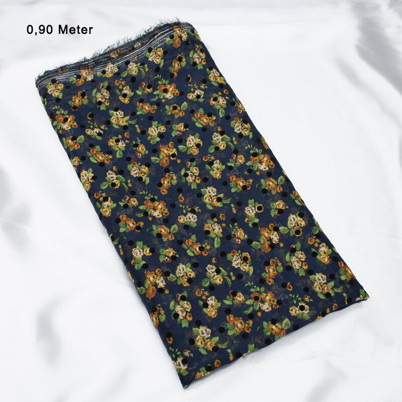 Polyester Chiffon Flockdruck Rosen,orange-schwarz, 0,90 Meter