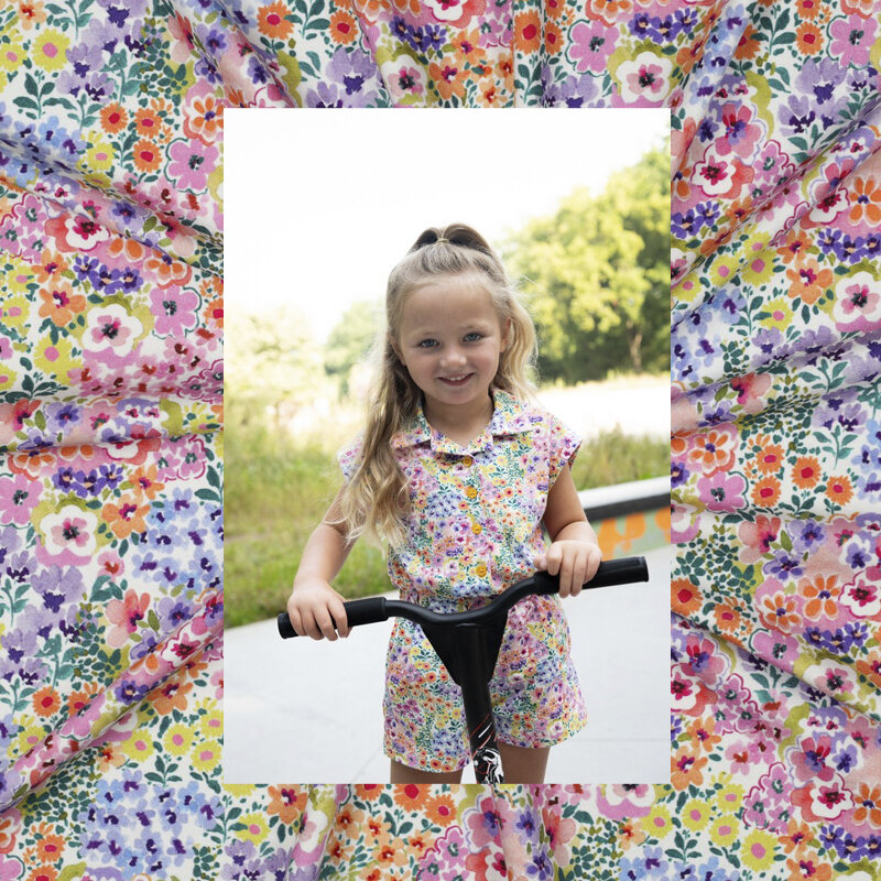 Modestoffe Kinder, Jersey Digital Blumen, Bunt  (Jumpsuit)