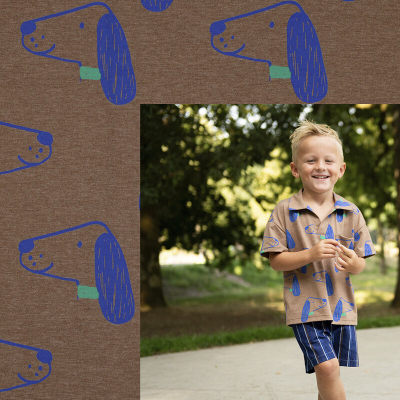 Modestoffe Kinder, Jersey Melange Hunde, taupe  (Poloshirt)
