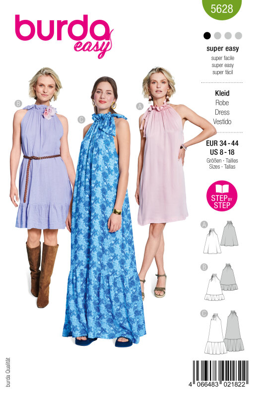 Burda Schnittmuster Damen Kleid, Gr. 34 - 44