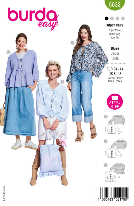Burda Schnittmuster Damen Bluse, Gr. 34 - 44