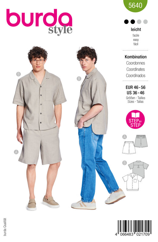 Burda Schnittmuster Herren Hemd+Shorts Gr. 46 - 56