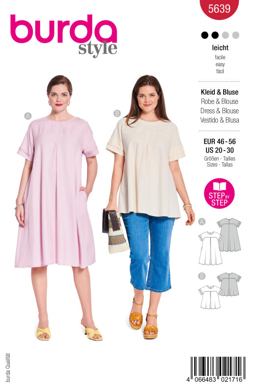 Burda Schnittmuster Damen Kleid+Bluse, Gr. 46-56
