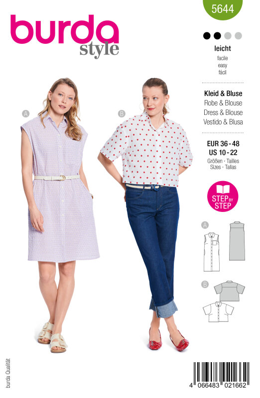 Burda Schnittmuster Damen Kleid+Bluse, Gr. 36-48