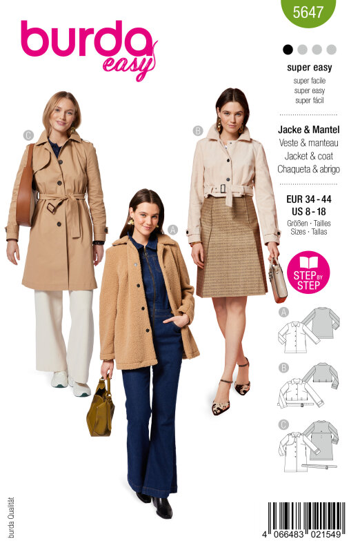 Burda Schnittmuster Damen Jacke+Mantel, Gr. 34-44