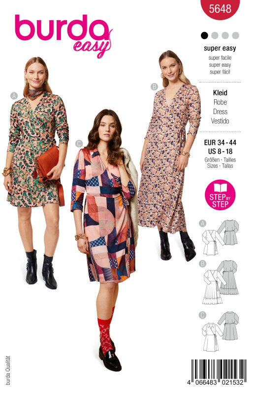 Burda Schnittmuster Damen Kleid, Gr. 34-44