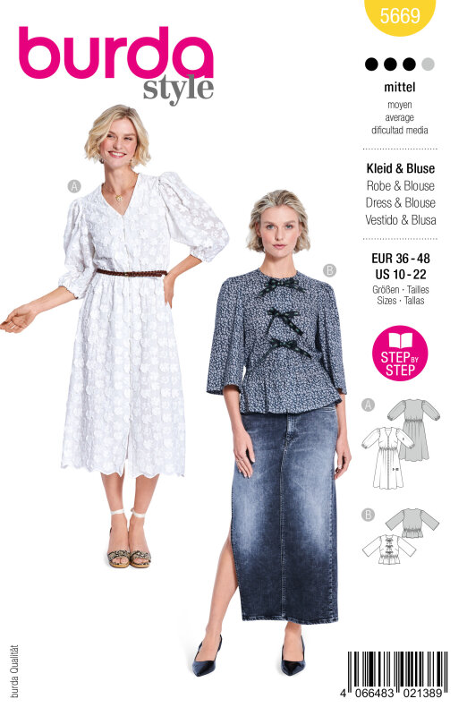 Burda Schnittmuster Damen Kleid+Bluse, Gr. 36-48