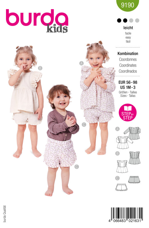 Burda Schnittmuster Baby Top+Shorts, Gr. 56-98