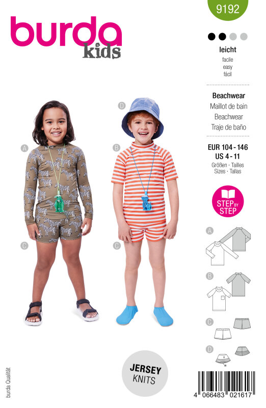 Burda Schnittmuster Kinder Beachwear, Gr. 104-146
