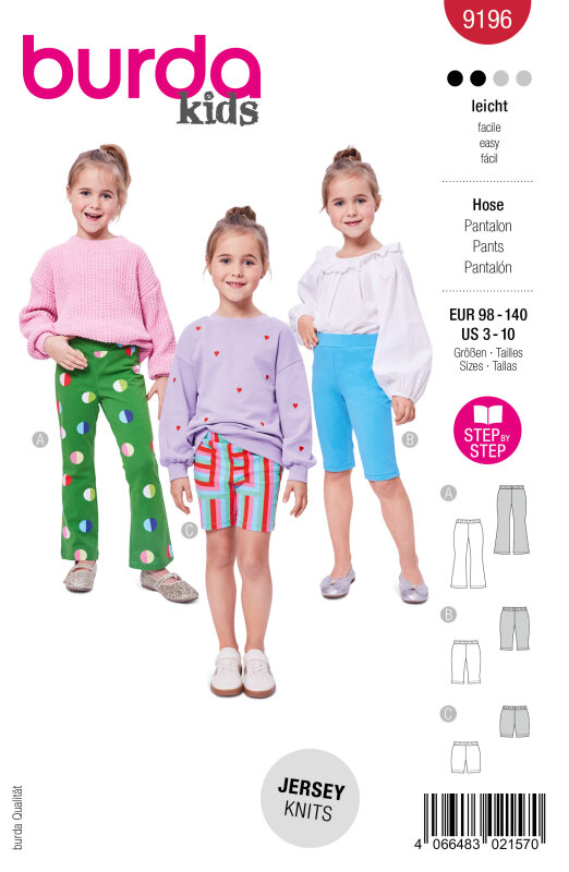 Burda Schnittmuster Kinder Hose/Shorts, Gr. 98-140