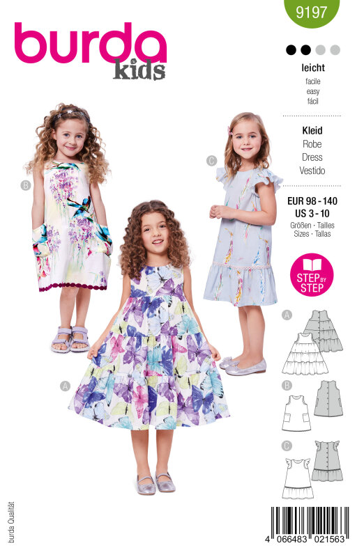 Burda Schnittmuster Kinder Kleid, Gr. 98-140