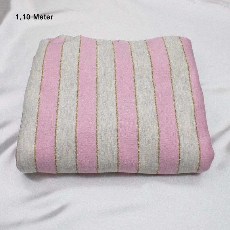 Interlock mit Lurexstreifen weiß-rosa-gold, 1,10 Meter